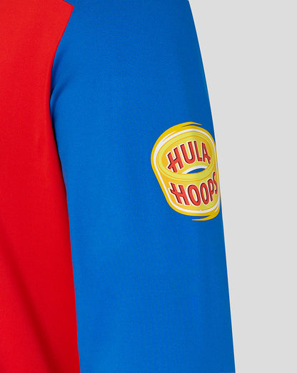 Hula Hoop logo on a blue and red sleeve