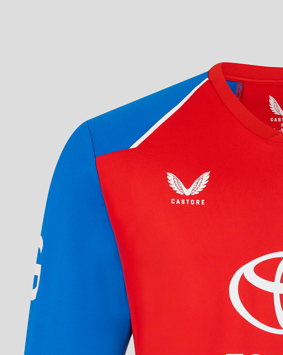Red and blue long-sleeve shirt with Castore and Toyota logos on a gray background