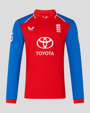 Red and blue sports jersey with Toyota logo on a gray background