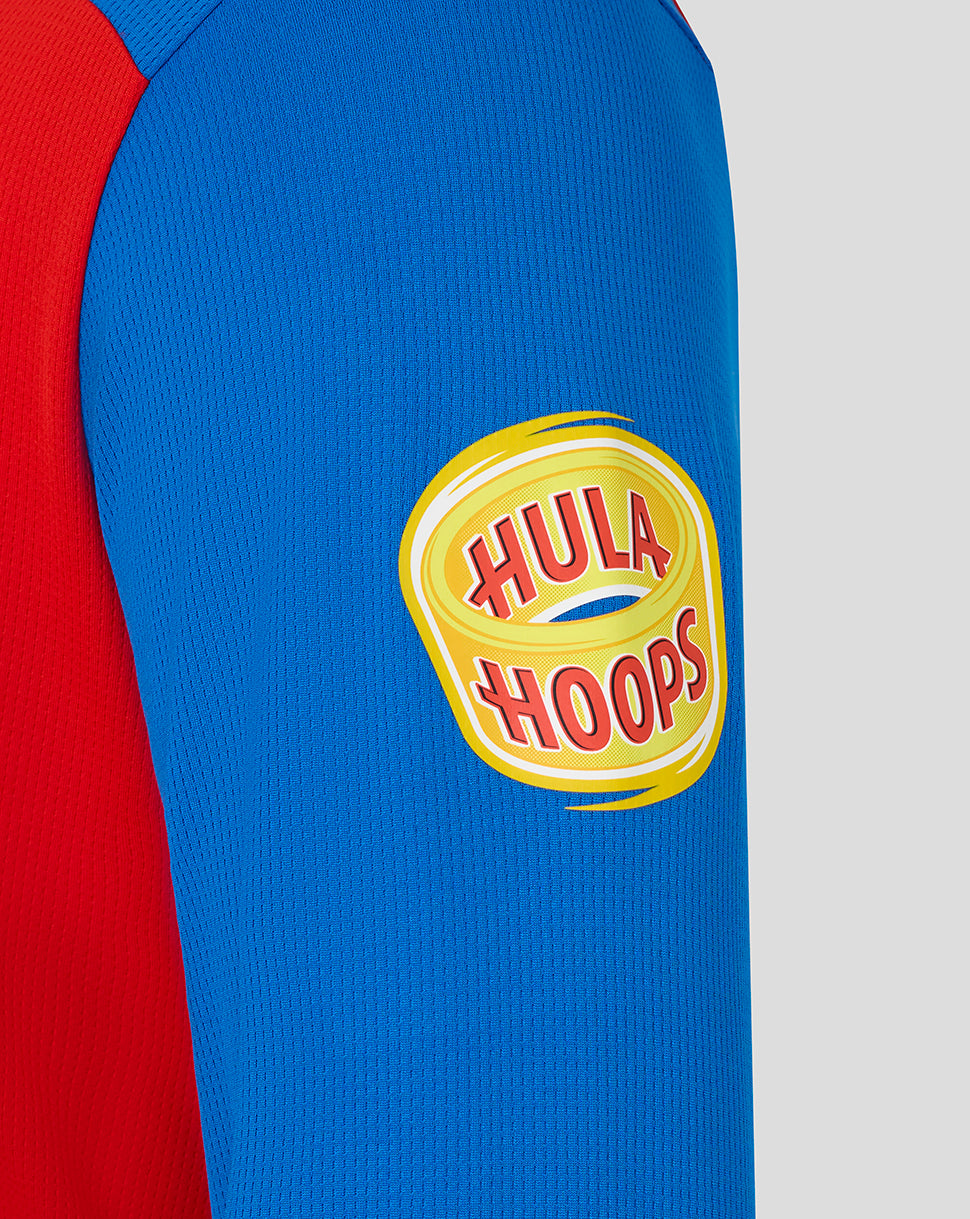 Hula Hoops logo on a blue and red garment