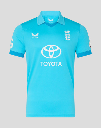 Blue sports jersey with Toyota logo on a gray background