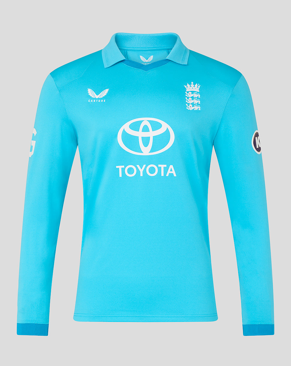 Blue sports jersey with Toyota logo on a gray background