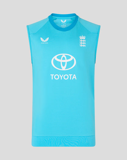 Blue sleeveless shirt with Toyota logo on a gray background