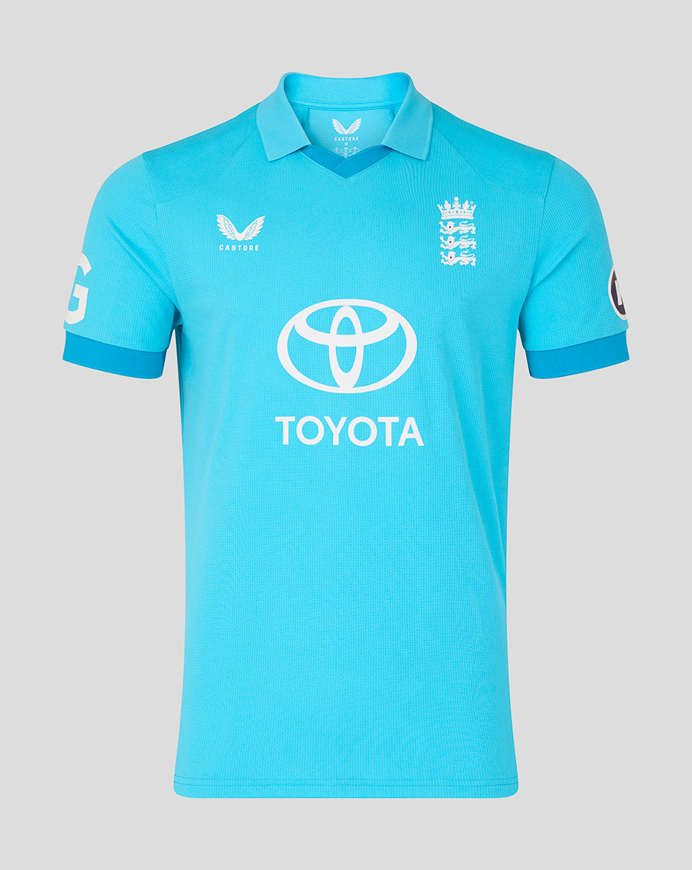 Blue sports jersey with Toyota logo on a gray background