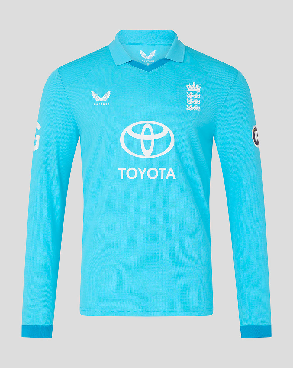 Blue sports jersey with Toyota logo on a gray background