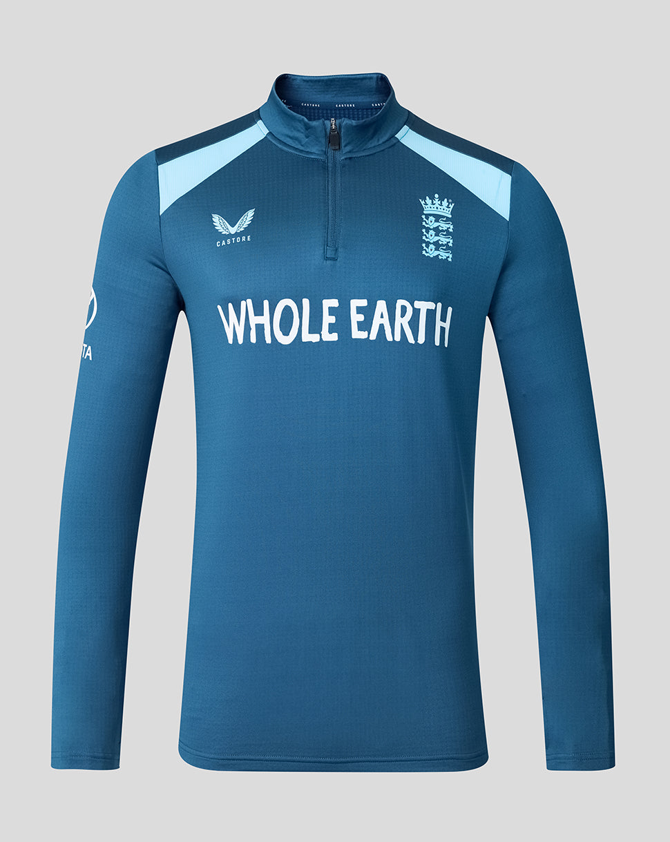 Blue sports jersey with 'Whole Earth' and logo on a gray background
