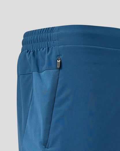 Close-up of blue pants with a pocket on a light gray background