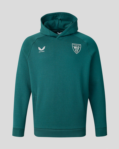 Teal travel hooded sweatshirt with an Athletic Club crest on the chest.