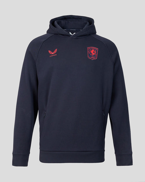 Navy FC Twente Adapt travel fleece hoodie with a red Castore logo on the chest and the club crest.