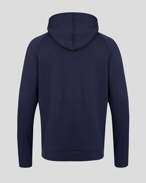 Navy blue hoodie on a light gray background