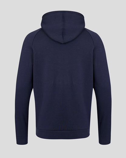 Navy blue hoodie on a light gray background