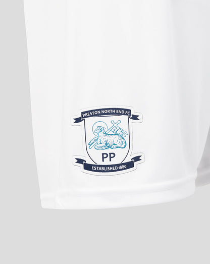 White shorts with Preston North End FC logo on a light gray background