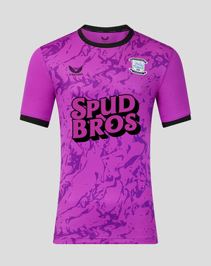 Purple sports jersey with 'Spud Bros' text and logo on a light gray background
