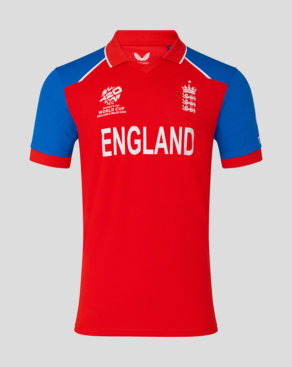 England Cricket Men's 26/27 T20 WWC Replica Short Sleeve Shirt - Red