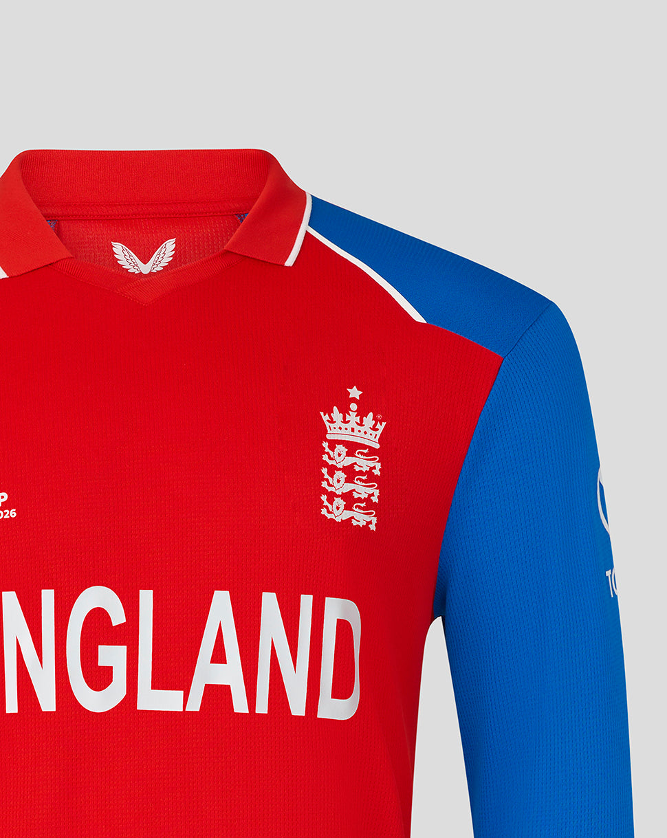 England Cricket Men's 26/27 T20 WWC Long Sleeve Shirt - Red