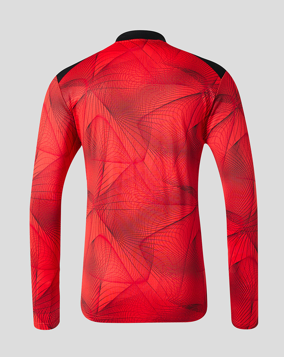 Back view of Feyenoord 2026-27 Home Matchday Midlayer in red geometric pattern with a black collar