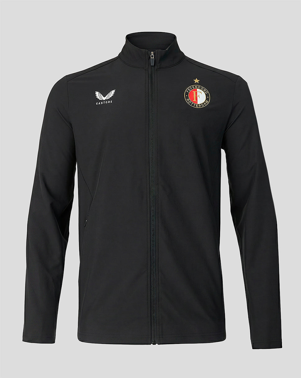 Black Feyenoord home matchday jacket with full zip and high neck, Castore logo on the right chest and the Feyenoord crest on the left.
