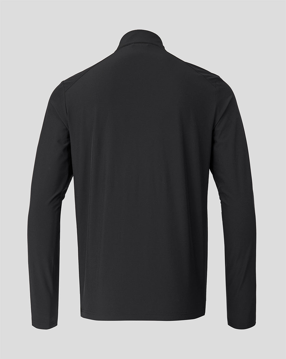 Back view of a plain black Feyenoord home jacket with a clean silhouette
