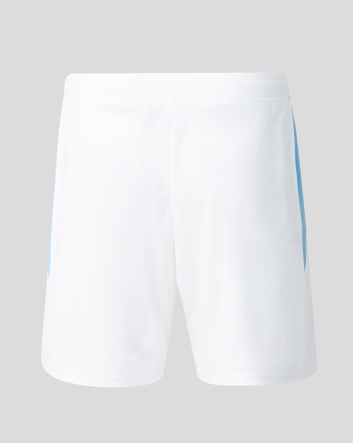Rear view of white Feyenoord away shorts with blue side piping and club crest