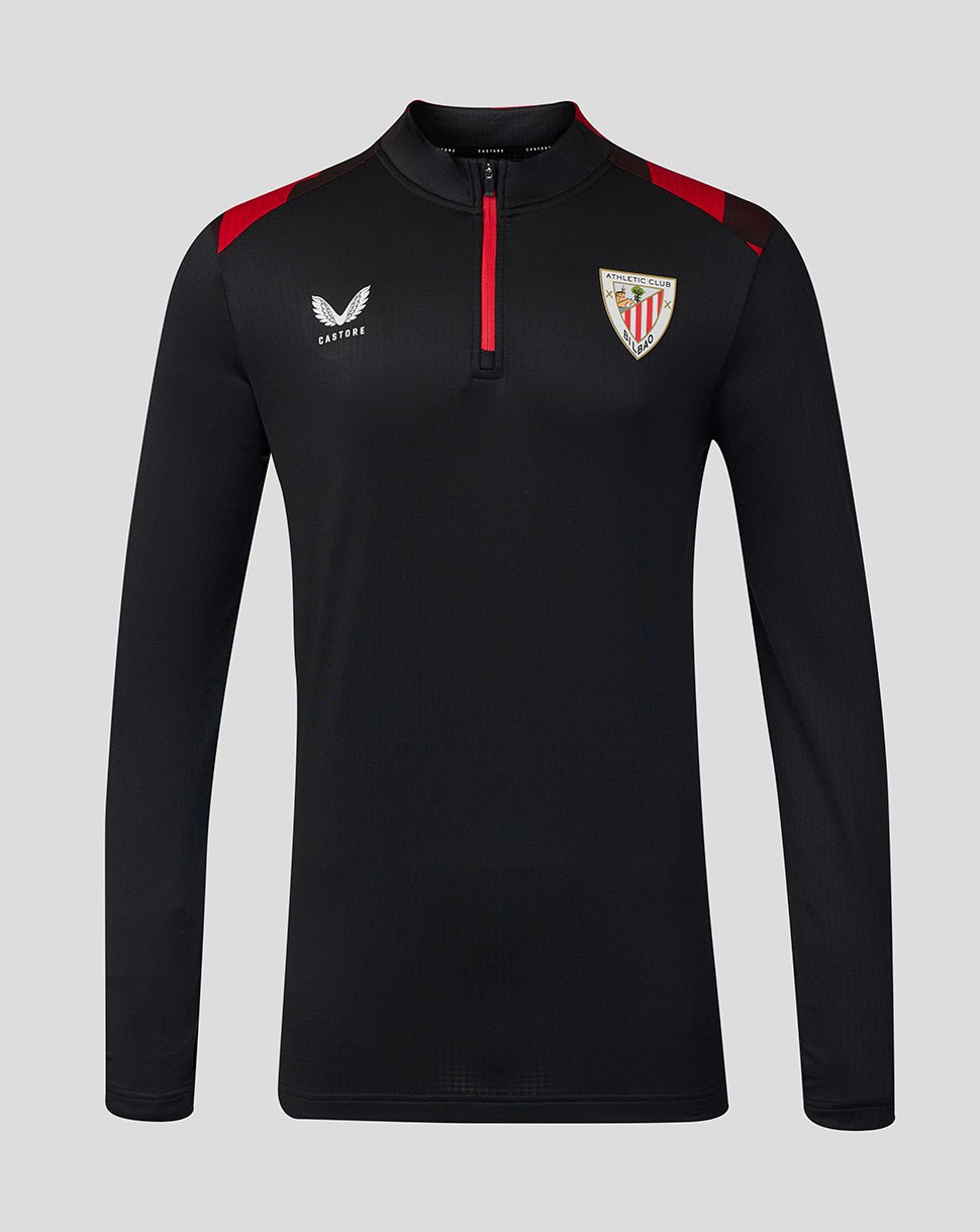 Athletic Club 26/27 matchday midlayer in black with red shoulder panels, crest on the right chest and Castore logo on the left chest