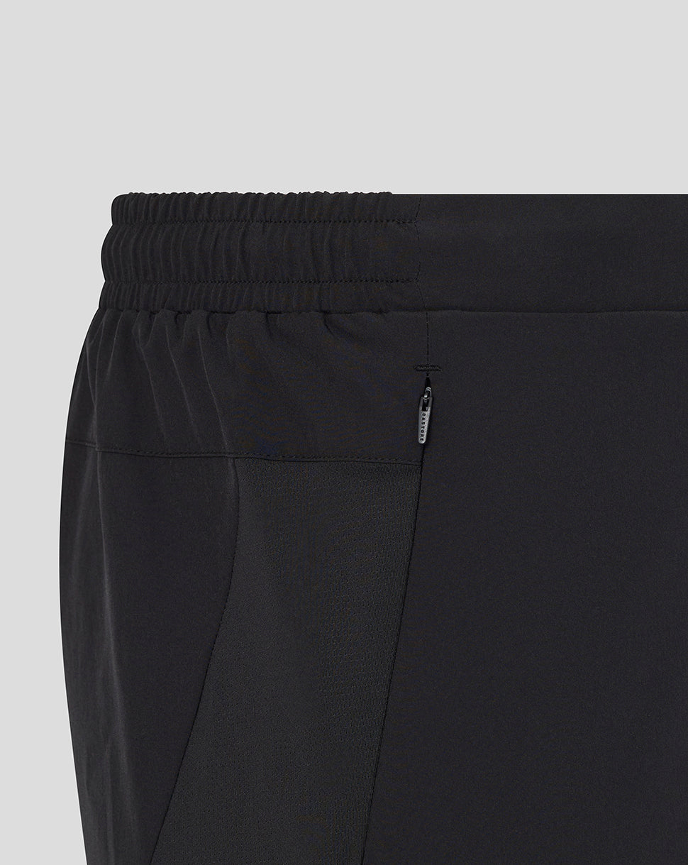 Close-up of black pants with a zipper on a light gray background