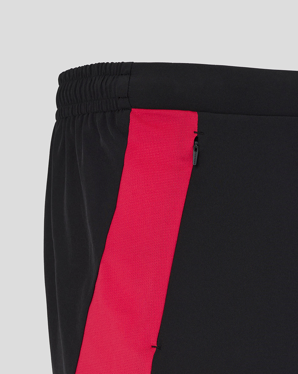 Black pants with a red stripe on a light gray background