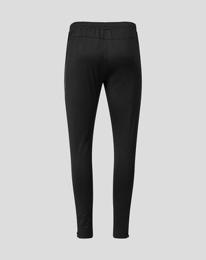 Black athletic leggings shown from the back on a light gray background.