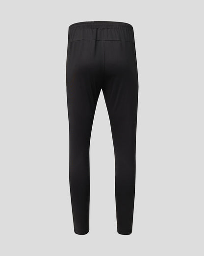 Black athletic leggings shown from the back on a light gray background.