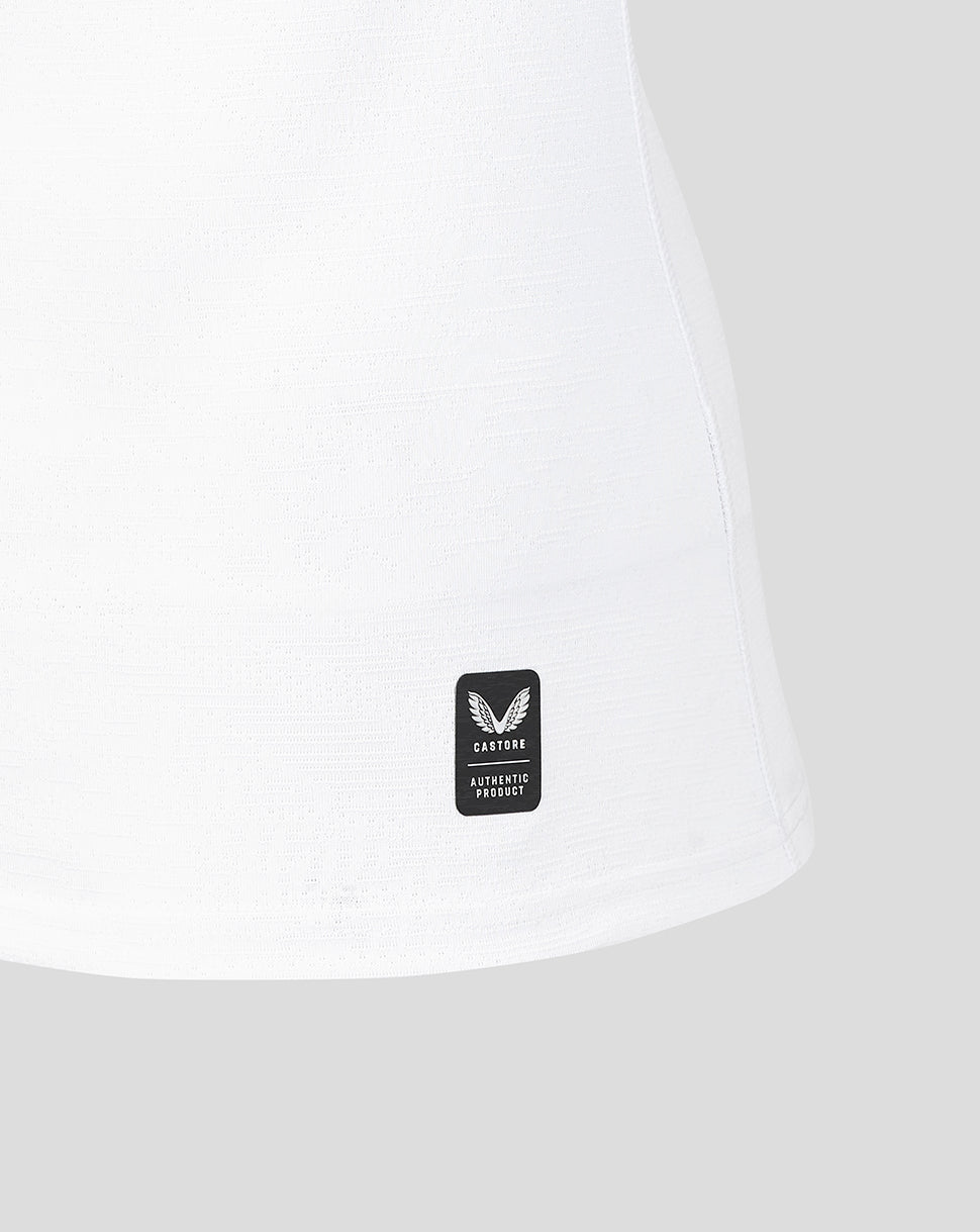 White tank top with a brand logo on a white background