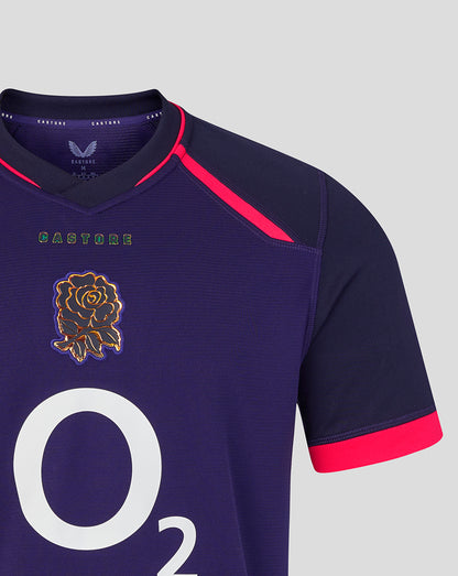 Navy sports jersey with red accents and a lion emblem on a gray background