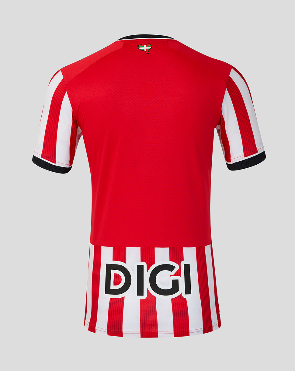 Back view of Athletic Club Men's 26/27 Home Pro Shirt with red torso striped lower panel and DIGI sponsor across the back