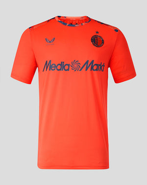 Front view of Feyenoord 2026-27 Third Matchday shirt in bright orange with the MediaMarkt sponsor and club logos.