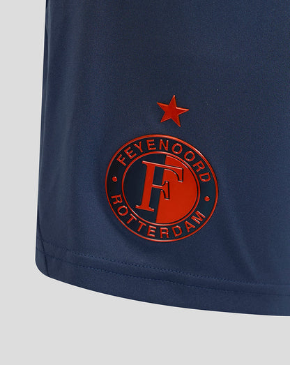 Navy Feyenoord Pro Third Shorts angled view featuring the red club badge and star emblem