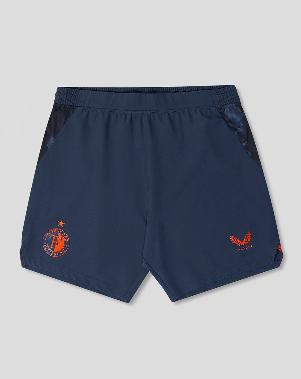 Navy Feyenoord Pro Third Shorts front view with club crest on left leg and Castore logo on right