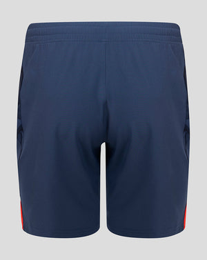 Back view of navy Feyenoord third shorts with elastic waistband and subtle side panels.