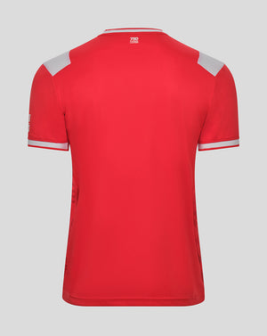 Back view of FC Kaiserslautern red home shirt with white neck trim and shoulder panels.
