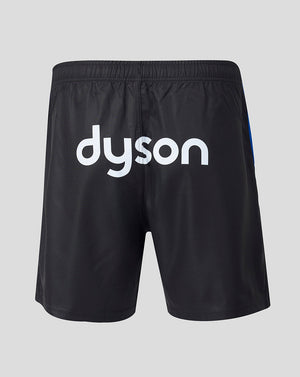 Black athletic shorts with a large white 'dyson' logo printed across the front, shown against a light gray background.