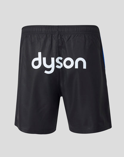 Black athletic shorts with a large white 'dyson' logo printed across the front, shown against a light gray background.