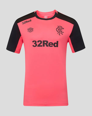 Pink and black sports jersey with '32Red' and Umbro branding on a gray background