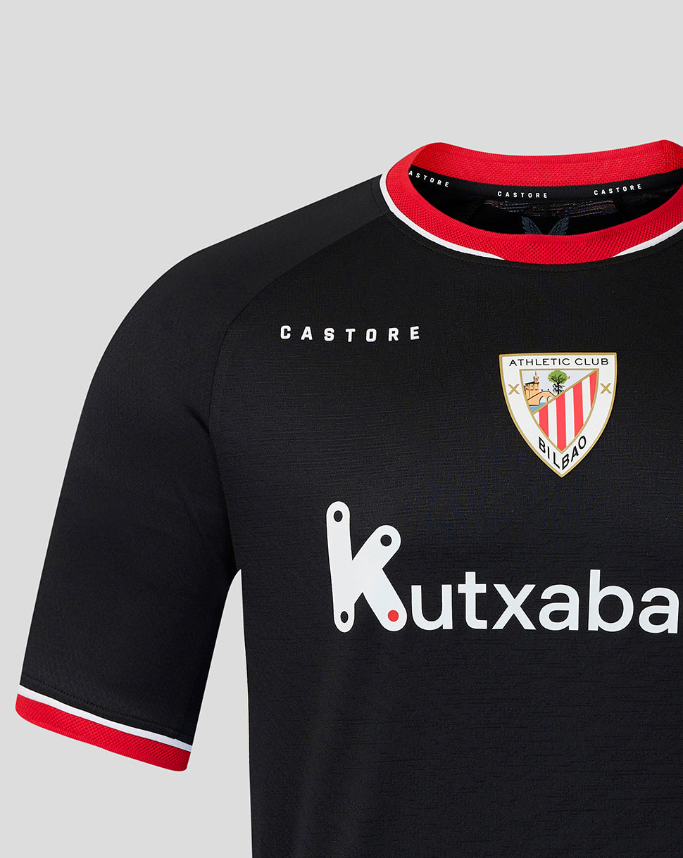 Close up of black Athletic Club Away Pro Shirt showing crest and Kutxabank logo