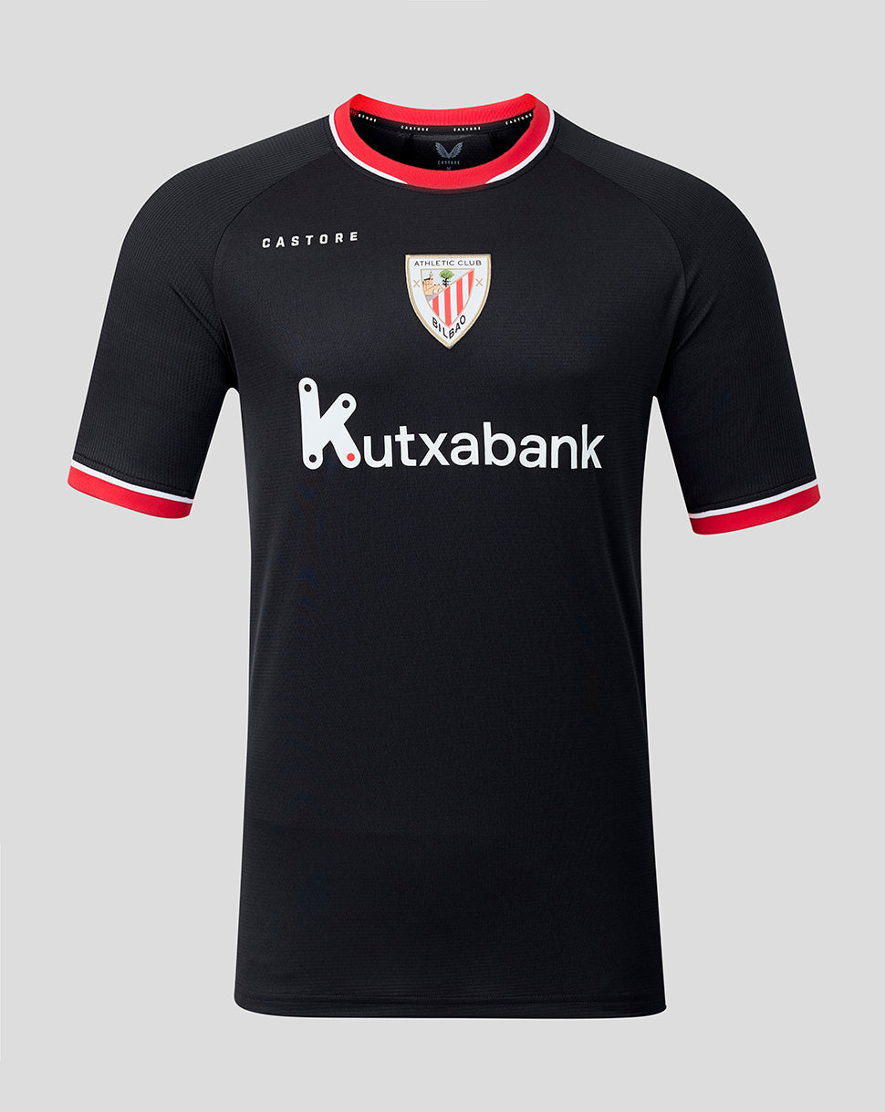 Athletic Club 26/27 away shirt in black with red collar and sleeve trim, crest on chest and Kutxabank sponsor.