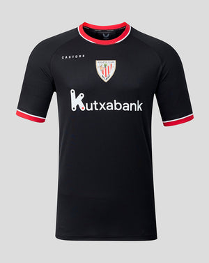 Athletic Club 26/27 away shirt in black with red collar and sleeve trim, crest on chest and Kutxabank sponsor.