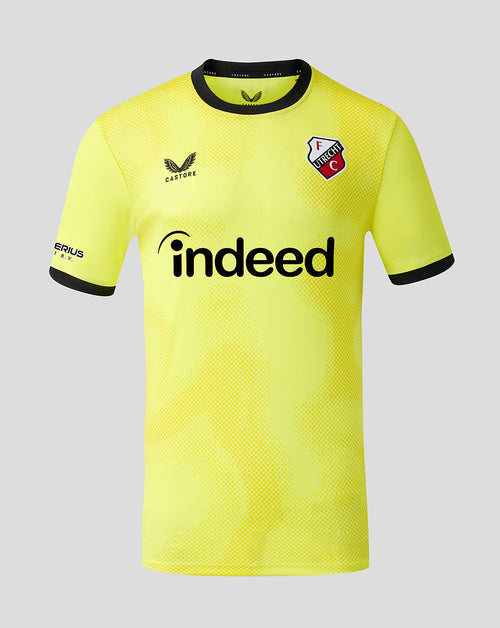 Neon yellow FC Utrecht 26/27 away goalkeeper jersey with black trim and Indeed sponsor