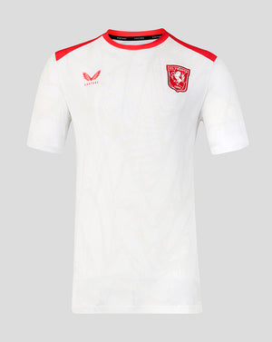 FC Twente junior matchday shirt in white with red shoulder panels and crest on the chest