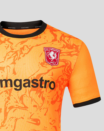 Orange FC Twente goalkeeper shirt with black collar trim and club crest on the left chest