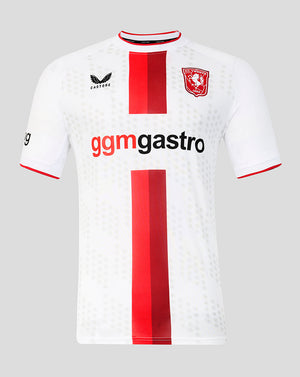 White FC Twente third shirt with a bold central red stripe crest and sponsor ggm gastro across the front