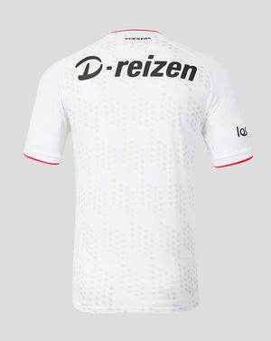 Back view of FC Twente 26/27 third shirt in white with dotted pattern and large D-reizen logo.