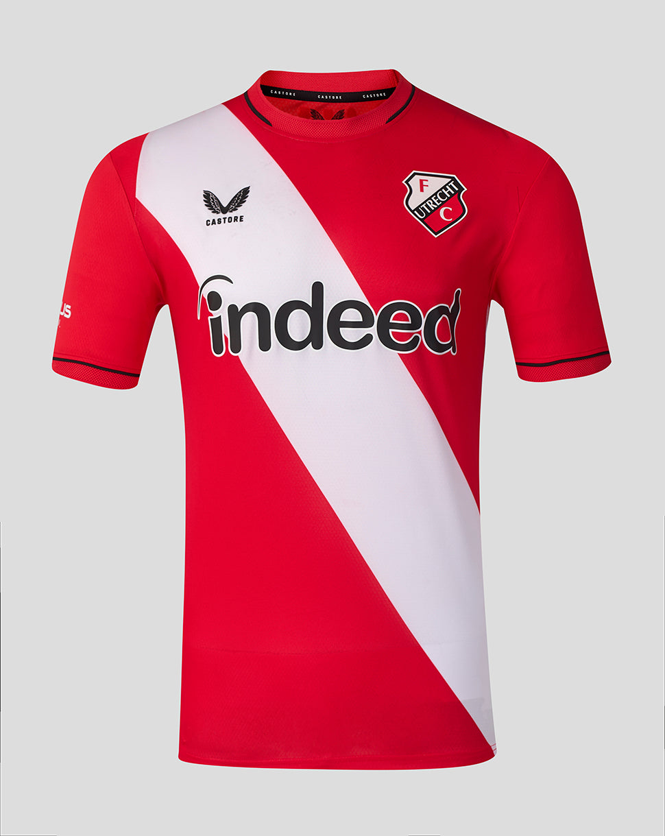 Front view of FC Utrecht 26/27 Pro Home Shirt in red with diagonal white sash, crest and sponsor logos.