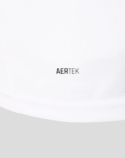 Lower side of white FC Utrecht shirt featuring the AERTEK branding on knit fabric near the hem