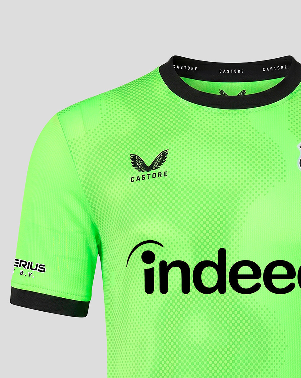 Neon green dotted FC Utrecht goalkeeper jersey with crest on the left chest and Castore branding at the collar.